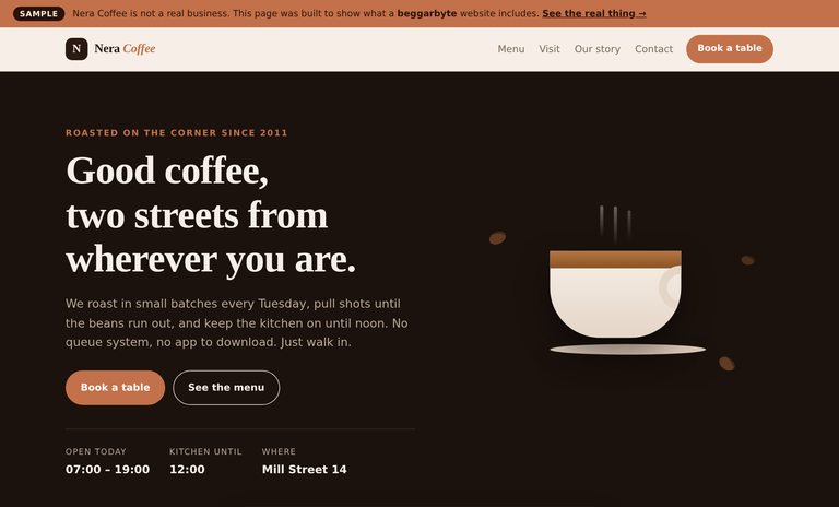The Nera Coffee sample site
